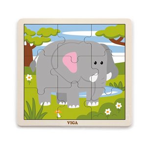 פאזל עץ 9 חלקים - פיל VIGA פאזל עץ 9 חלקים - פיל VIGA